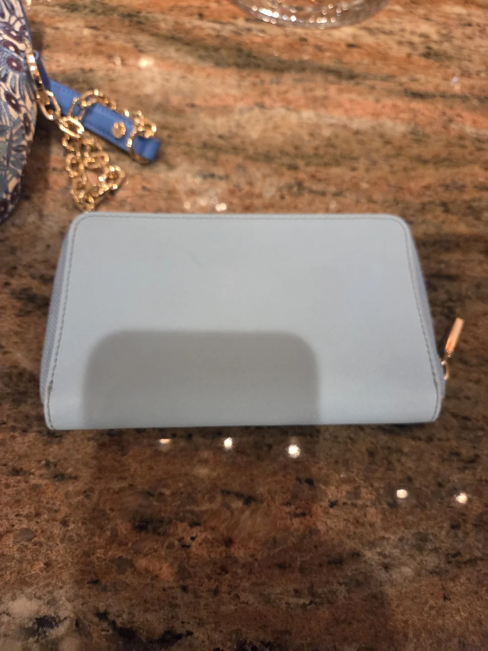 Tory Burch Light Blue Patterned Crossbody Bag With Chain  And Wallett